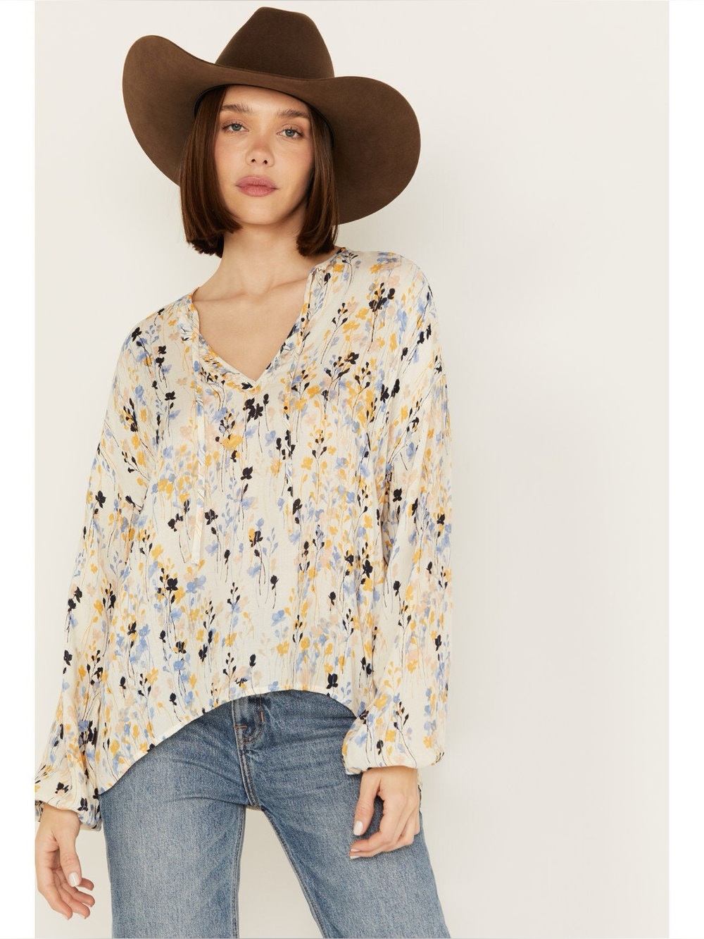 Cleo + Wolf Crepe Rayon Printed Blouse in Cream - Size XL